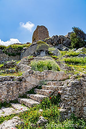 Medieval castle of Kritinia Kastellos, Rhodes island, Greece Stock Photo