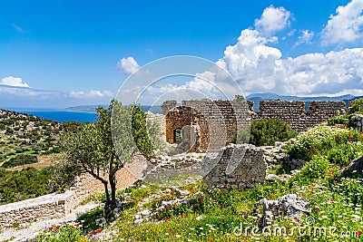 Medieval castle of Kritinia Kastellos, Rhodes island, Greece Stock Photo