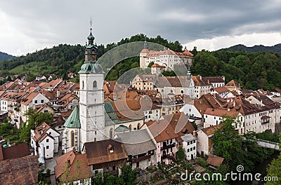 Medieval Castle in old town of Skofja Loka, Slovenia Stock Photo