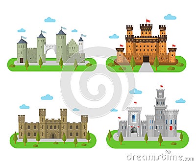 Medieval castles, fortresses and bastions in a flat style Vector Illustration