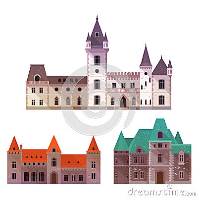 Medieval castles with towers and turrets Vector Illustration