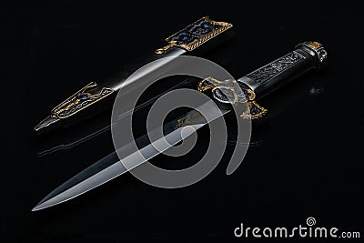 Medieval Ceremonial Dagger with jewels Stock Photo