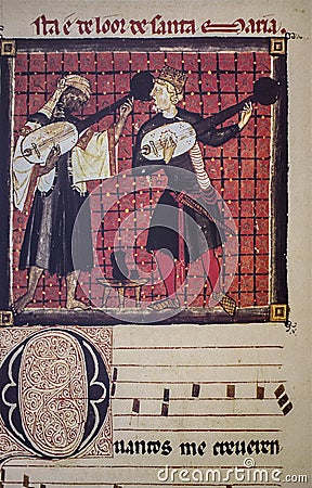 Medieval christian and muslim musicians playing lute Editorial Stock Photo