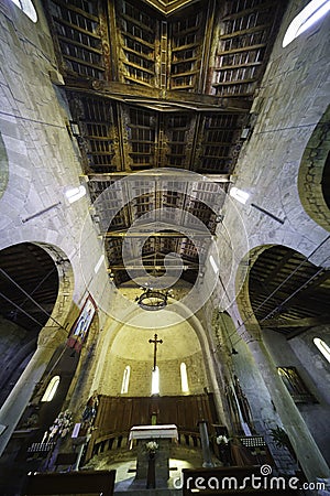 Medieval church of Saints Cornelio and Cipriano at Codiponte, Tuscany, interior Editorial Stock Photo