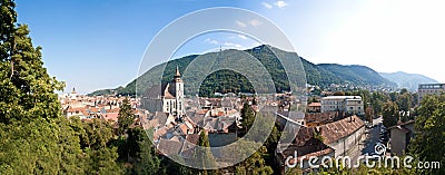 Medieval city panorama - Brasov, Romania Stock Photo