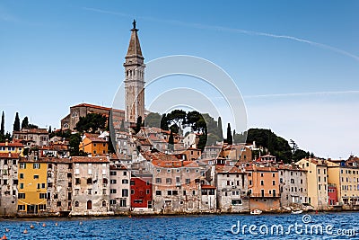 Medieval City of Rovinj and Saint Euphemia Cathedral Stock Photo