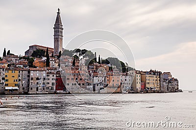 Medieval City of Rovinj and Saint Euphemia Cathedral Stock Photo