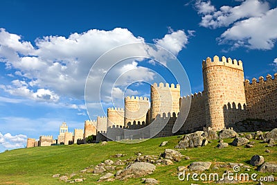 Medieval city wall built in the Romanesque style, Avila, Spain Stock Photo