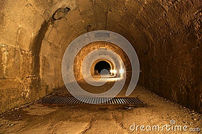 Medieval city walls in Rhodes town (night) Stock Photo