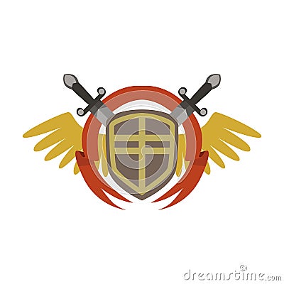 Medieval coat of arms with crossed swords and wings, colorful vector Illustration Vector Illustration