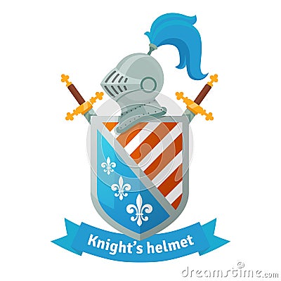 Medieval coat of arms with knight helmet Vector Illustration