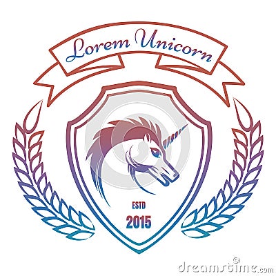 Medieval coat of arms with unicorn Vector Illustration