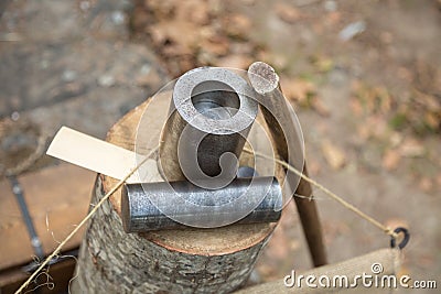 Medieval Coinage Tool, Vintage Forging Coin Equipment Stock Photo