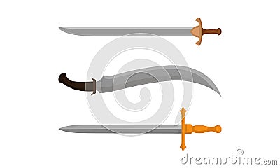 Medieval Cold Steel Arms or Blade Weapon with Sword and Dagger Vector Set Vector Illustration