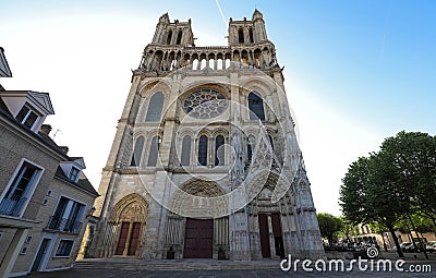 The medieval Collegiate Church of Our Lady of Mantes in the small town of Mantes-la-Jolie, about 50 km west of Paris, France Stock Photo