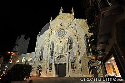 Medieval Como cathedral in night Stock Photo