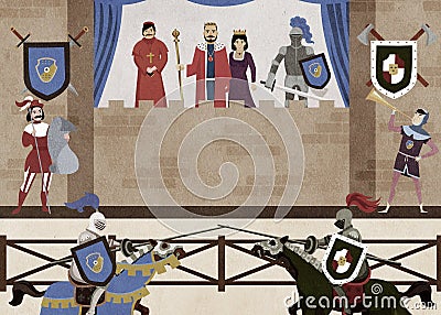 A medieval competition between two knights in the king`s court Stock Photo