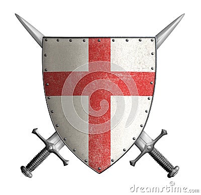 Medieval crusader knight shield with cross red and Stock Photo