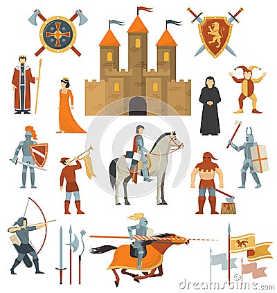 Medieval Decorative Icons Set Vector Illustration
