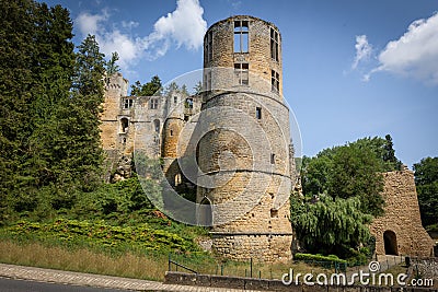 The medieval dilapidated ruin with the name 'chateau Beaufort Stock Photo