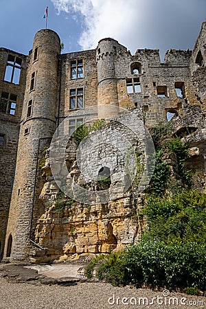 The medieval dilapidated ruin with the name 'chateau Beaufort Stock Photo