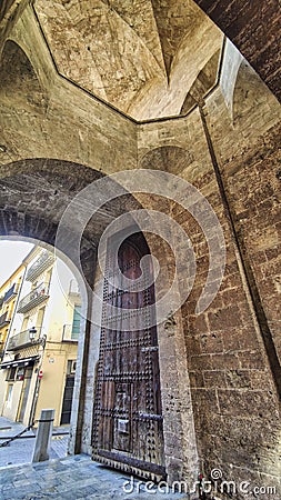 Medieval door of Quart in Valencia Editorial Stock Photo