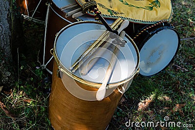 Medieval drums during a medieval historical re-enactment Stock Photo