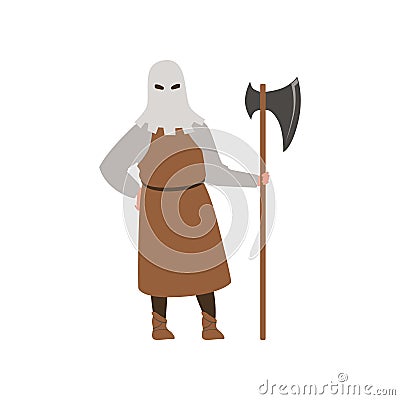 Medieval executioner character standing with ax vector Illustration on a white background Vector Illustration