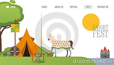 Medieval festival camp website, tent and horse at middle ages campsite, vector illustration Vector Illustration