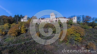 Medieval fortified saxon fortress in Saschiz village. Transylvania, Romania Stock Photo