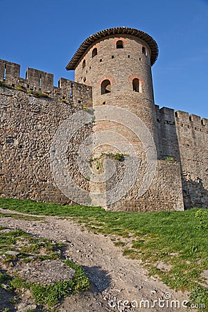 Medieval fortified wall and tower Stock Photo