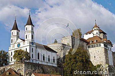 Medieval Fortress and Church Stock Photo