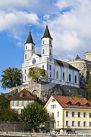 Medieval Fortress and Church Stock Photo