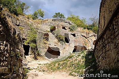 Medieval fortress town Chufut-Kale, Bakhchisaray Stock Photo