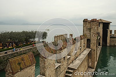 Medieval fortress walls in Sirmione, Italy Stock Photo