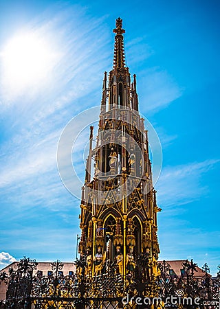 Medieval fountain Schoner Brunnen in Nuremberg Stock Photo