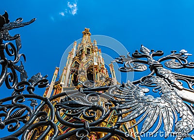 Medieval fountain Schoner Brunnen in Nuremberg Stock Photo