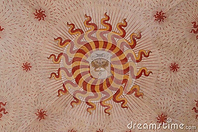 Medieval fresco on the ceiling of the gallery of the Rocetta Courtyard, Sforza Castle, Milan Editorial Stock Photo