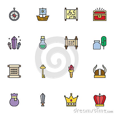 Medieval game line icons set Vector Illustration