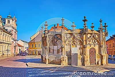 The medieval Gothic Kamenna Kasna Stone Fountain, Kutna Hora, Czech Republic Stock Photo