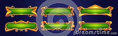 Medieval green buttons, ui game menu elements Vector Illustration
