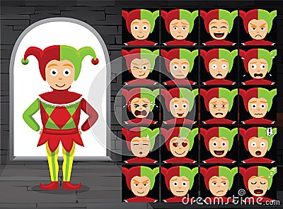 Medieval Harlequin Cartoon Emotion Faces Vector Illustration Vector Illustration