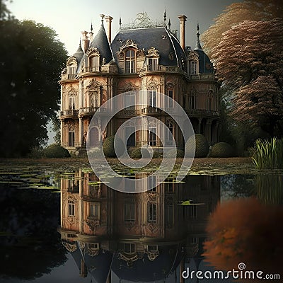 Medieval Haunted Castle, Gloomy Chateau, Drawing Imitation, Abstract Generative AI Illustration Stock Photo