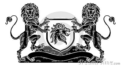 Crest Lion Shield Coat of Arms Heraldic Emblem Vector Illustration