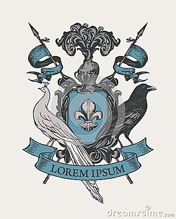 Medieval heraldic coat arms in vintage style Vector Illustration