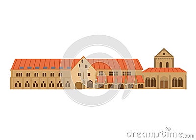 Medieval historical monastery complex Maulbronn in the south-west of Germany. Vector Illustration