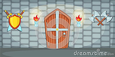 Medieval horizontal banner casemate, cartoon style Vector Illustration