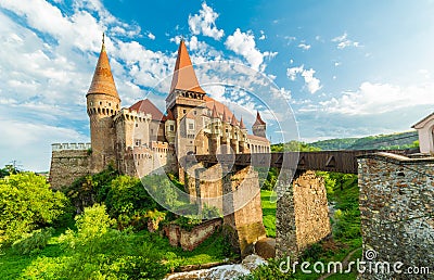 Medieval Hunyad Corvin castle, Hunedoara town,Transylvania regiom, Romania, Europe Stock Photo