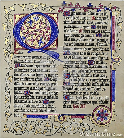 Medieval illuminated manuscript calligraphy in Stari Grad Stock Photo
