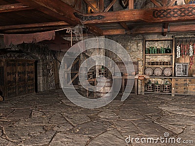 Medieval Inn, Tavern, Bar, Background Cartoon Illustration